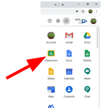 Arrow pointing to a icon of google classroom
