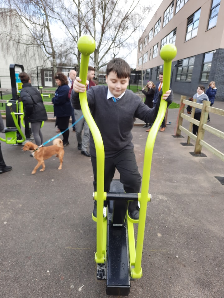 A photo showing some students using the apparatus in the new outdoor Gym on the academy grounds.