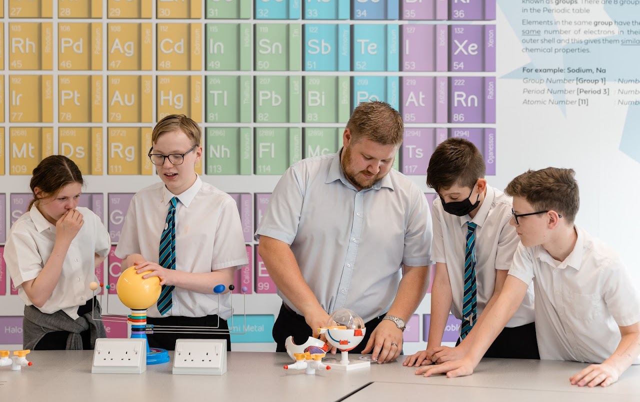 Students at a science desk